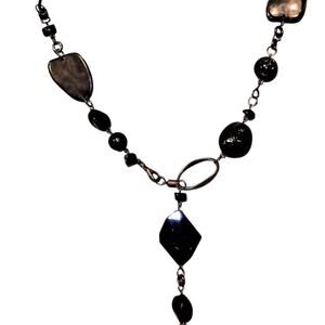 27" Versatile Blacks & Grays Fauceted- Round- Irregular Shape Beaded Necklace